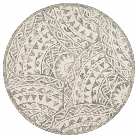 Homeroots 4 ft. Round Gray Decorative Waves Area Rug 393665